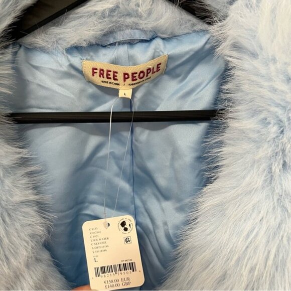 Free People Paris Cropped Faux Fur Jacket Size L in Ice Water - Picture 10 of 16